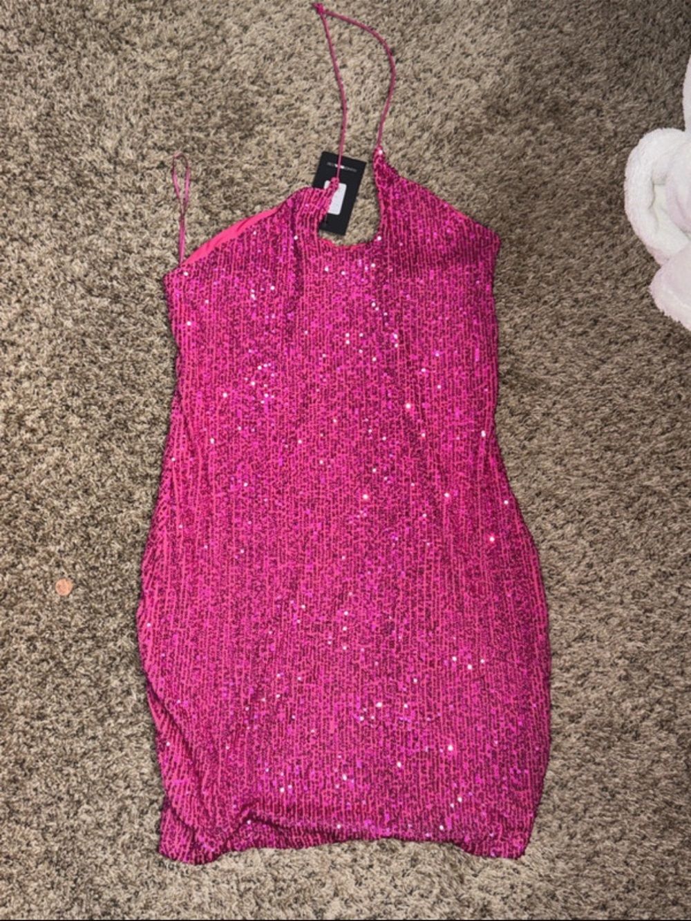 Fashion Nova Hot Pink Sequin Halter Dress